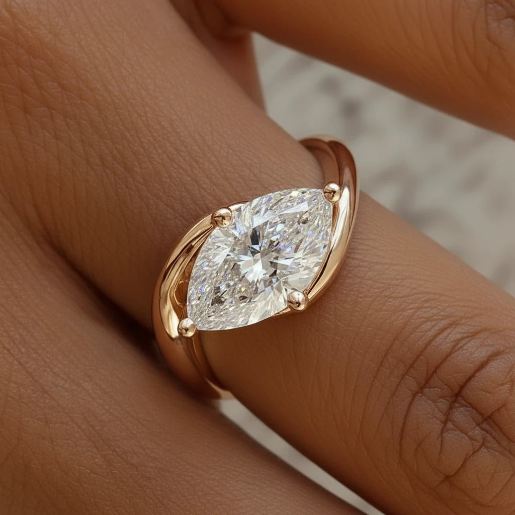 Bague en Moissanite Taille Marquise – Élégance et Éclat Intemporel